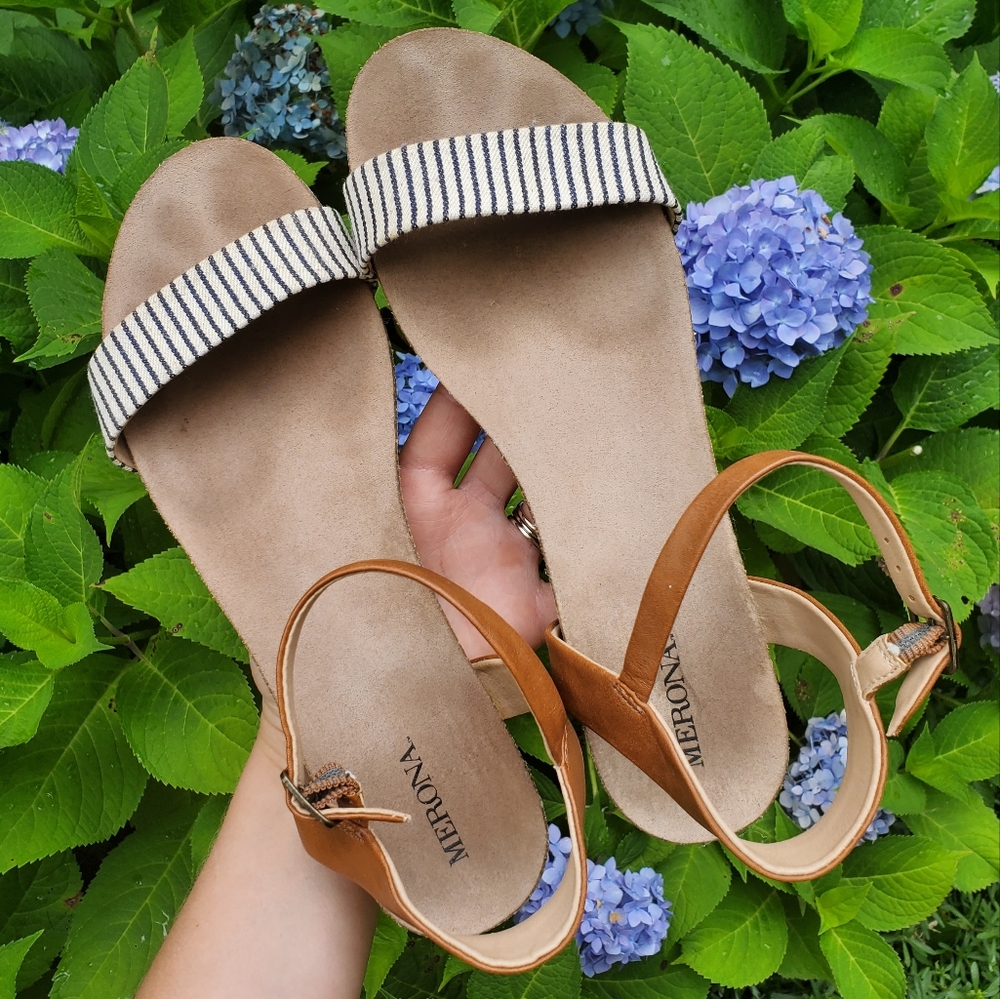 Merona Eve Navy Stripe Espadrille Sandles, size 8.5